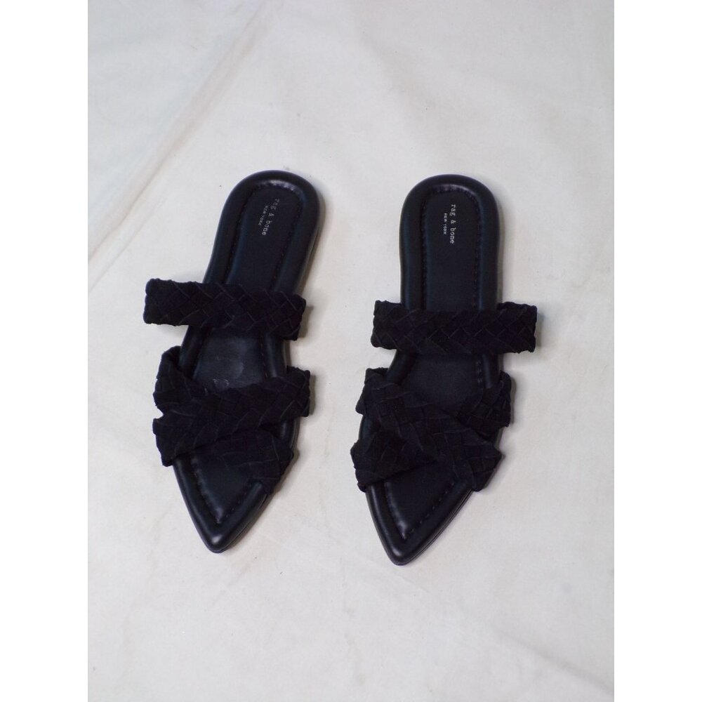 ๐ RAG & BONE Lewis Pointed Toe Woven Leather Slide Sandal Shoes 10.5 Black - Picture 5 of 10